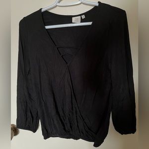 Good Luck Gem Surplice Neckline Long-Sleeve Cross-Front Top